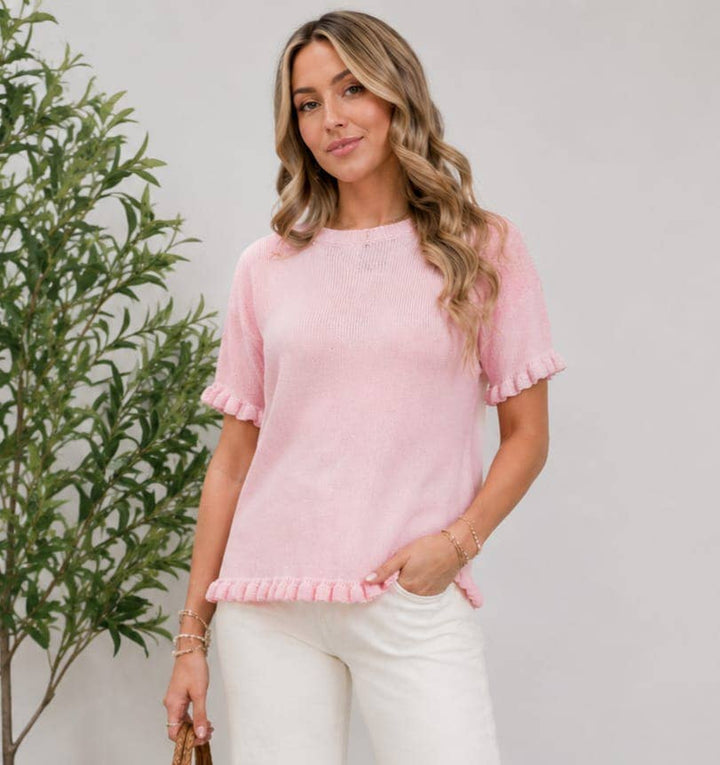 Frill Edge Cotton Fine Knit Top