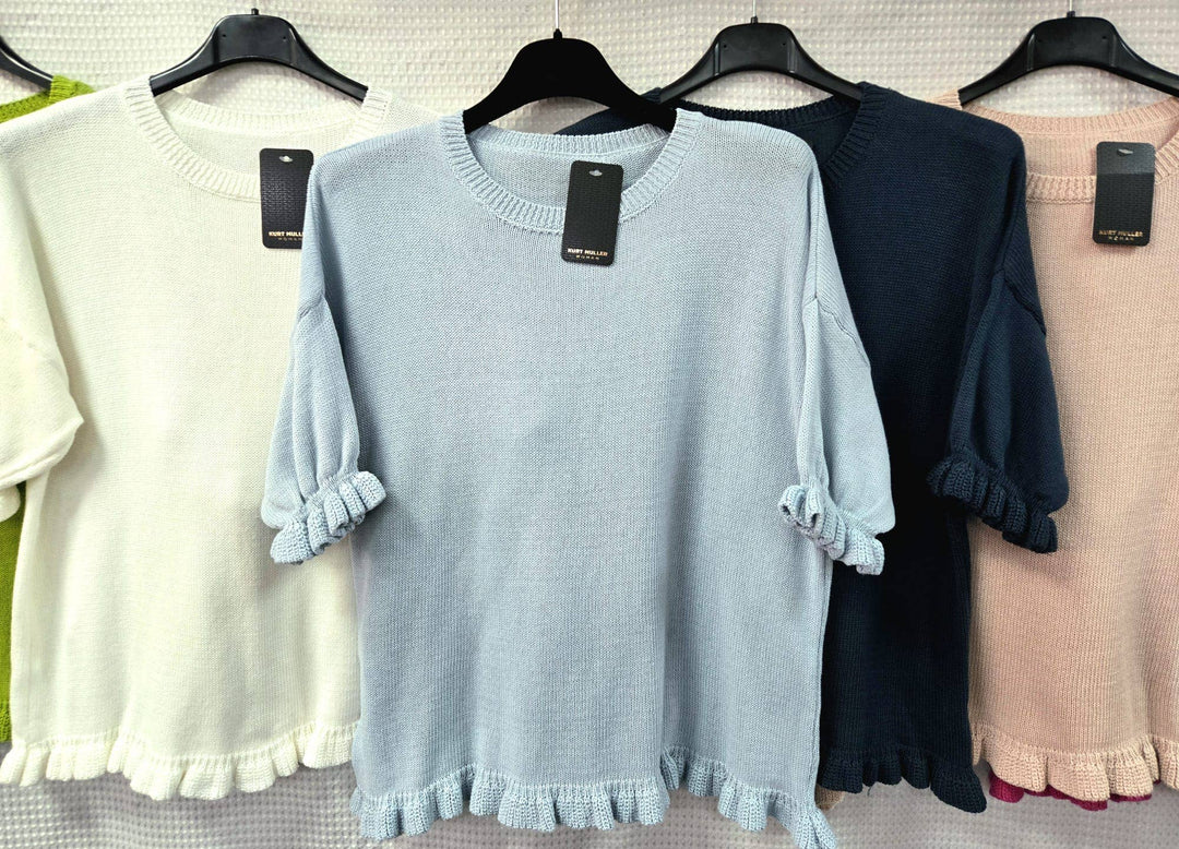 Frill Edge Cotton Fine Knit Top