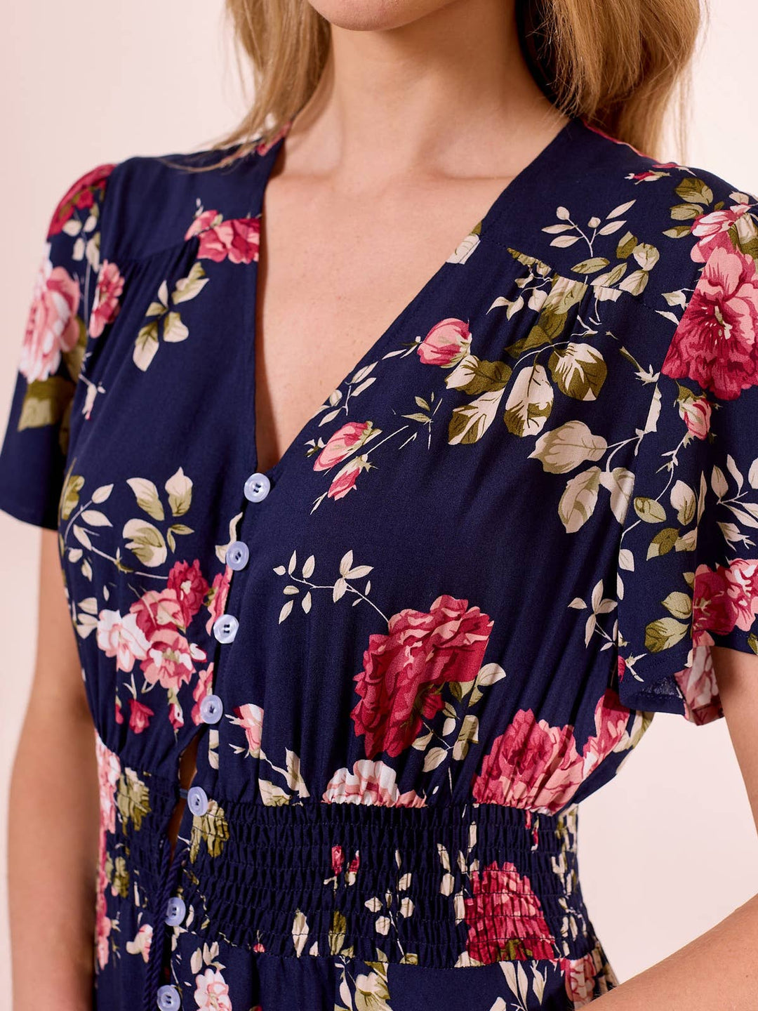 ANGELEYE ruched waist maxi dress in navy floral print