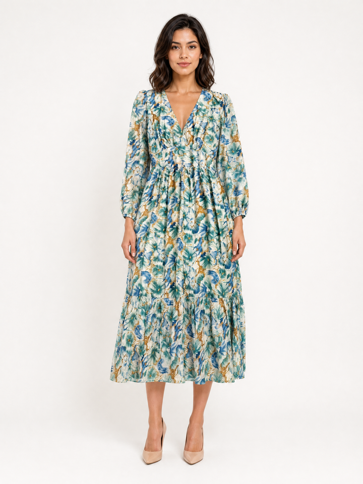 Sunny Girl aqua floral wrap maxi dress
