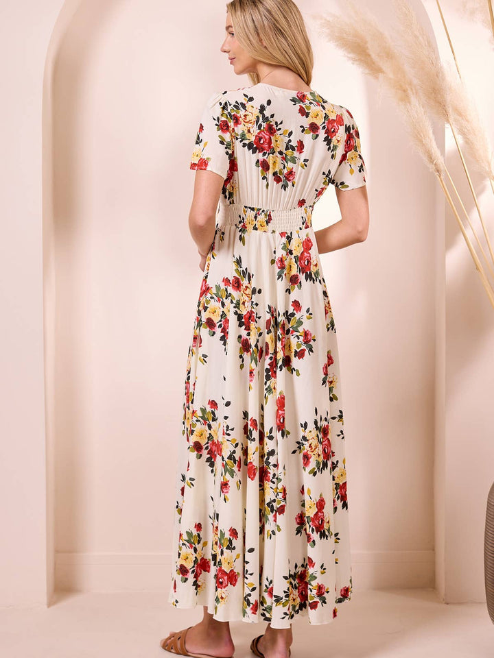 ANGELEYE ruched waist maxi dress in navy floral print
