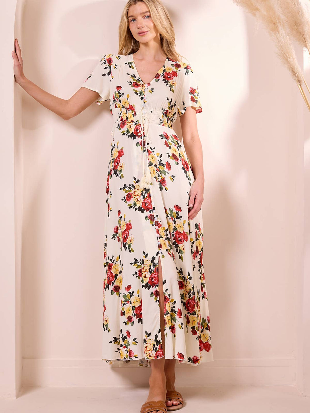 ANGELEYE ruched waist maxi dress in navy floral print