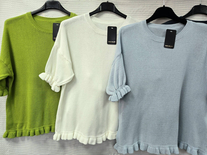 Frill Edge Cotton Fine Knit Top
