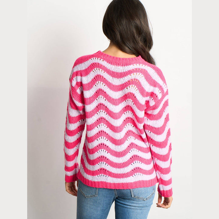 Scalloped Wave Stripe Wool Blend Jumper (Lilac/Pink)