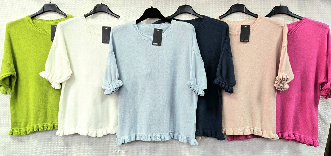 Frill Edge Cotton Fine Knit Top
