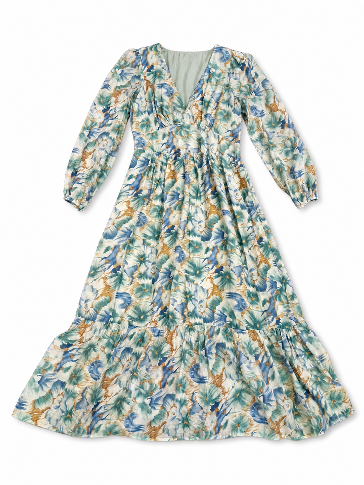 Sunny Girl aqua floral wrap maxi dress