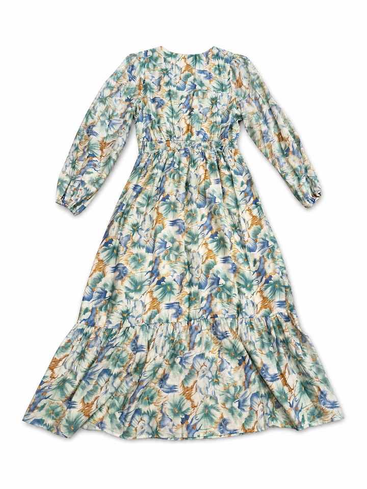Sunny Girl aqua floral wrap maxi dress