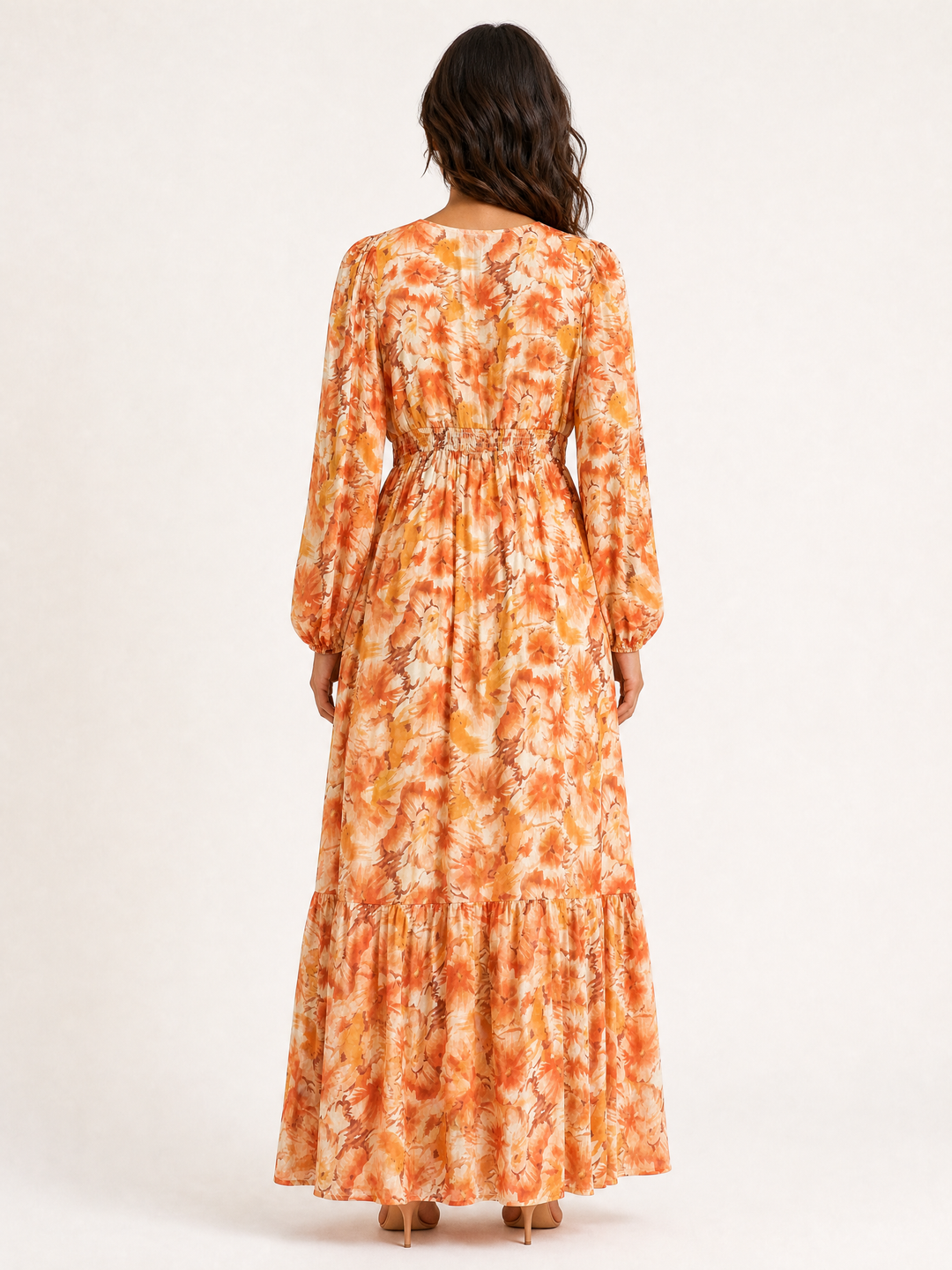 Sunny Girl peach floral wrap maxi dress