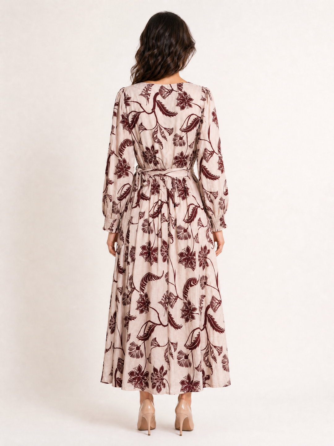 Sunny Girl burgundy floral wrap maxi dress