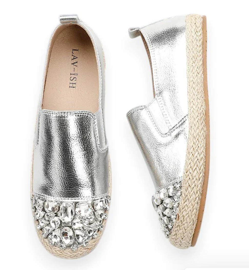 Jeweled Leather Espadrille