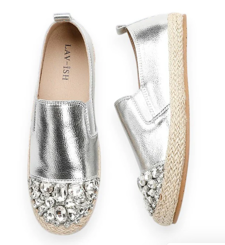 Jeweled Leather Espadrille