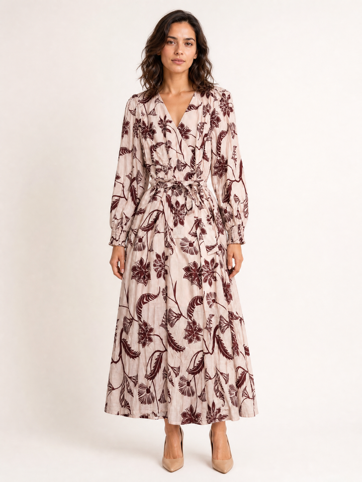Sunny Girl burgundy floral wrap maxi dress